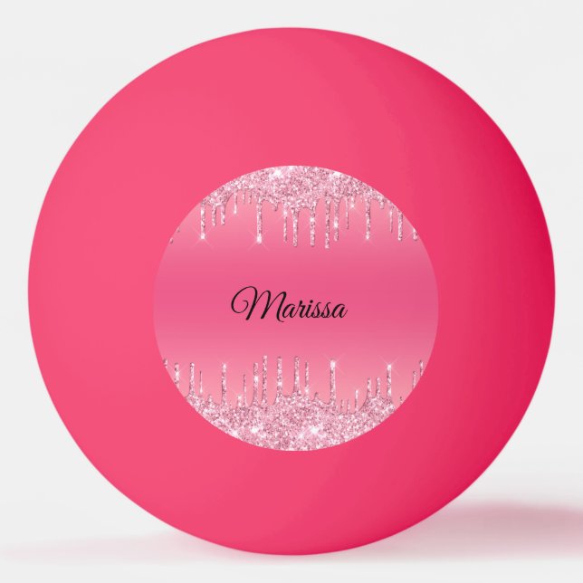 Bolinha De Ping Pong Rosa Quente Com Gotas De Glitter De Prata Espumant (Frente)