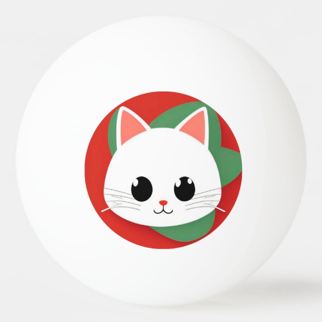 Bolinha De Ping Pong 🐱 Rosto de Gato de Desenho Animado Fofo Presente  (Frente)