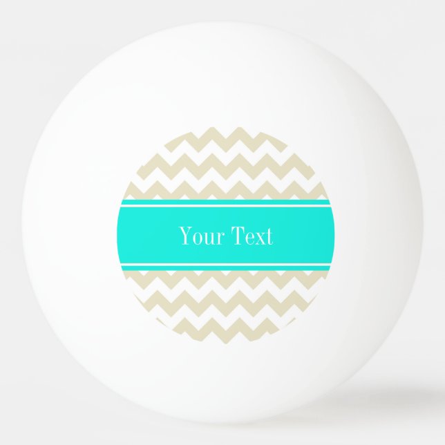 Bolinha De Ping Pong Sand Beige White Chevron Bright Aqua Name Monogram (Frente)
