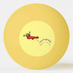 Bolinha De Ping Pong Sapo bonito em um desenho de salto em meia vermelh