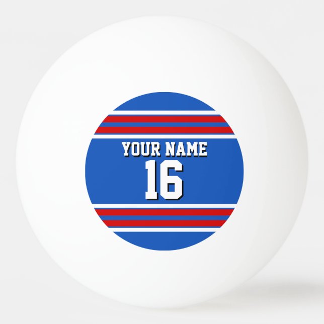 Bolinha De Ping Pong Sapphire Blue com Red White Stripes Team Jersey (Frente)