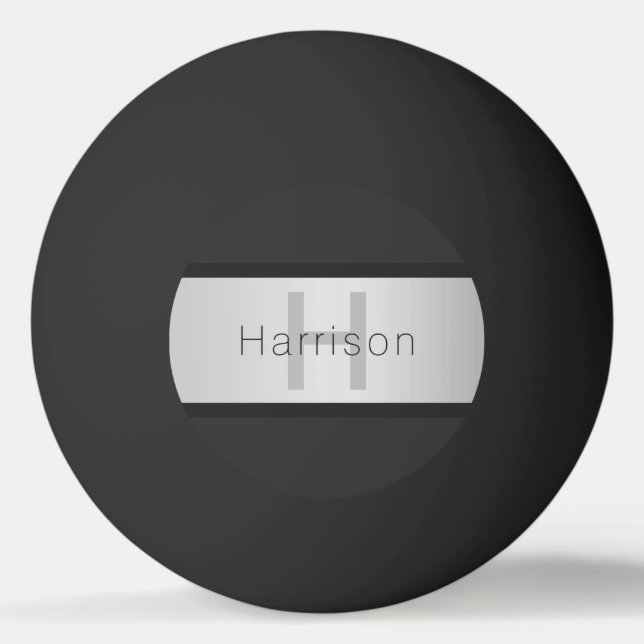 Bolinha De Ping Pong Seu nome e monograma | Vista de prata cinzenta e f (Frente)