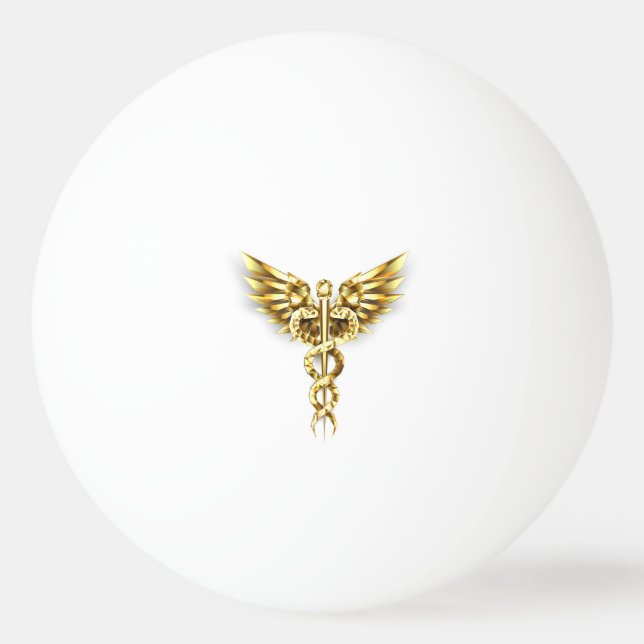Bolinha De Ping Pong Símbolo Poligonal Dourado Caduceus (Frente)