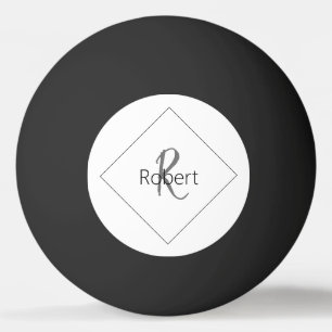 Bolinha De Ping Pong Simples Moderno Nome do Monograma Minimalista Bran