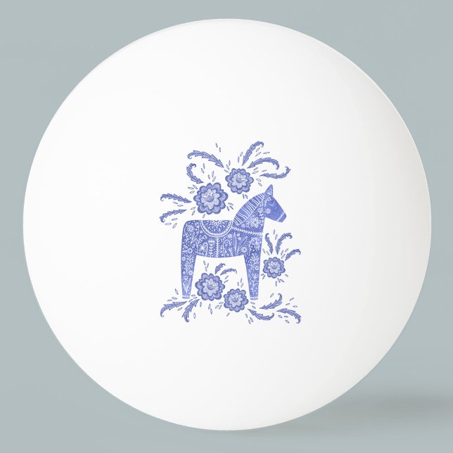 Bolinha De Ping Pong Swedish Dala Horse Blue Folk Art (Swedish Dala Horse folk art blue and white ping pong ball)
