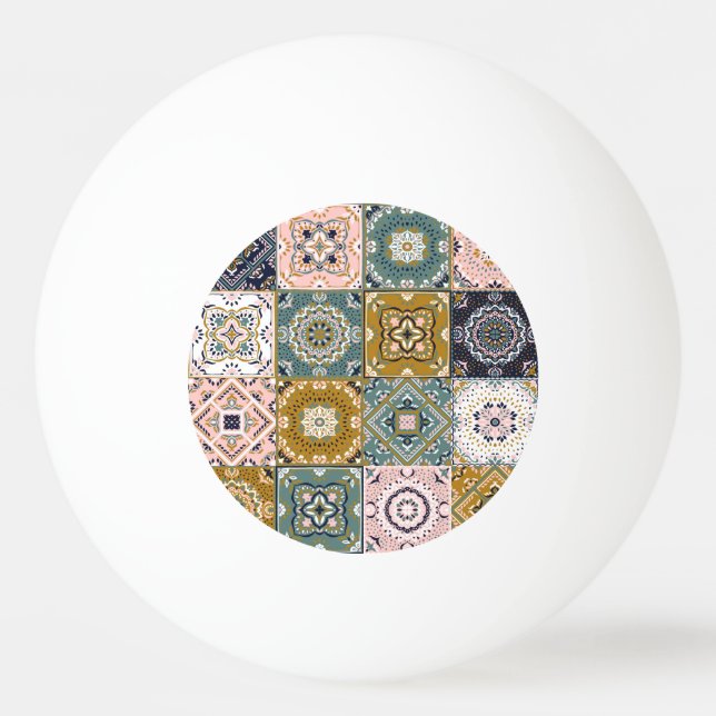Bolinha De Ping Pong Talavera Indian: Patchwork, Ethnic Mosaic. (Frente)