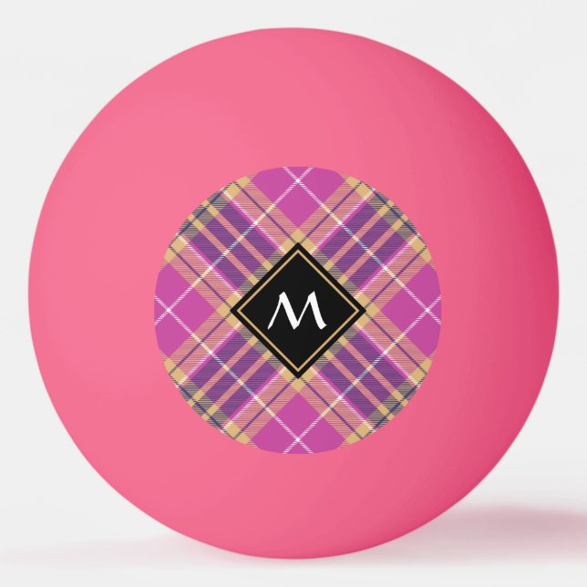 Bolinha De Ping Pong Tartan rosa, Dourado e azul (Frente)
