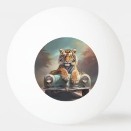 Bolinha De Ping Pong Tigre sentado em um carro esportivo 