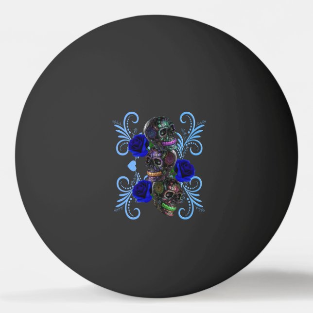 Bolinha De Ping Pong Triplo Dia Negro Dos Rosas Azuis De Pele Morta (Frente)