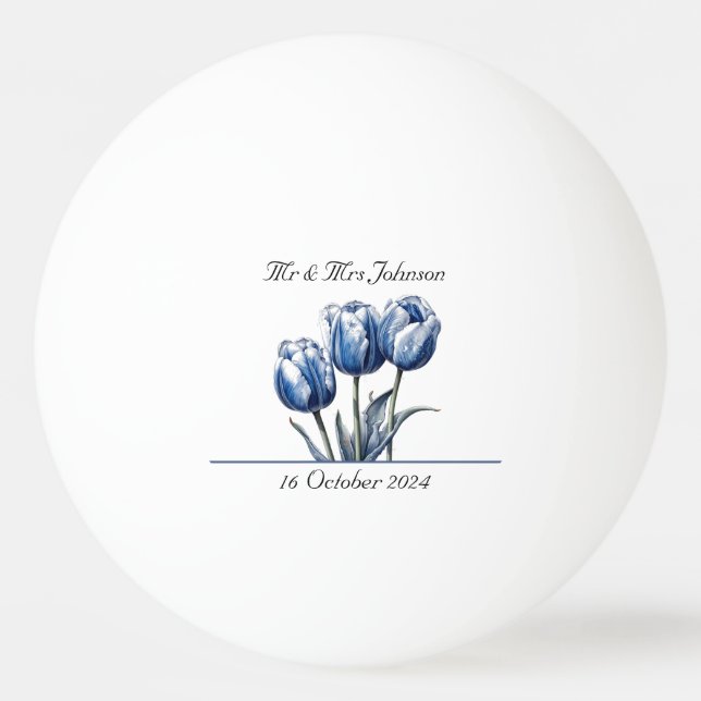 Bolinha De Ping Pong Tulipas no Azul Delft personalizáveis (Verso)