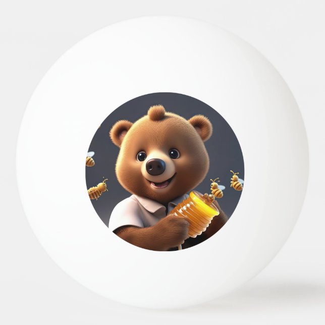 Bolinha De Ping Pong Um desenho de urso marrom que adora comer mel (Frente)