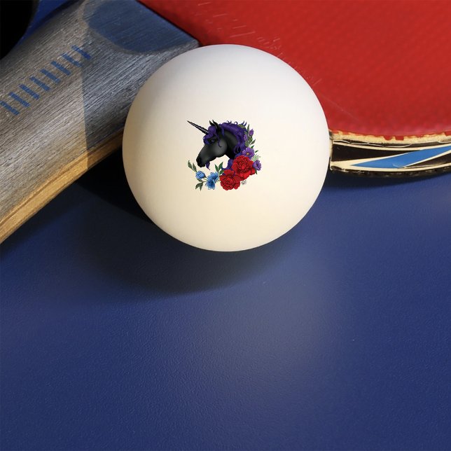 Bolinha De Ping Pong Unicórnio Preto e Flores (Criador carregado)