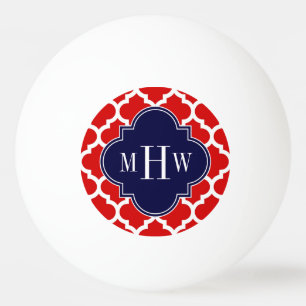 Bolinha De Ping Pong Vermelho, Branco marroquino nº 5 Marinho 3 Monogra