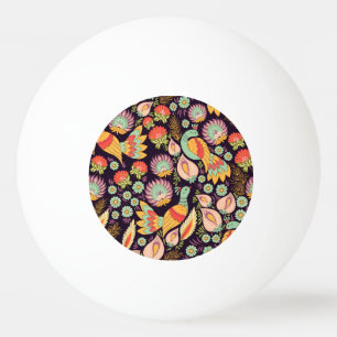 Bolinha De Ping Pong Vintage Folk Floral Birds Ornament