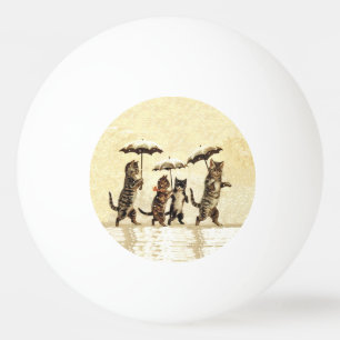 Bolinha De Ping Pong Vintage Strike Cats Umbrellas Dançando neve