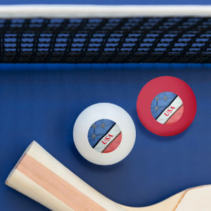 Bolinha De Ping Pong White Vermelho e Estrelas Azuis e Bandeiras Americ