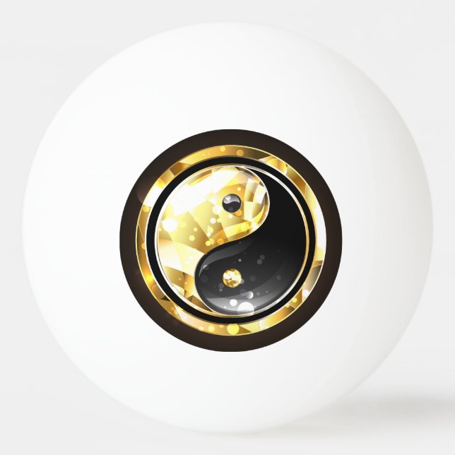 Bolinha De Ping Pong Yin Yang dourado em preto (Frente)