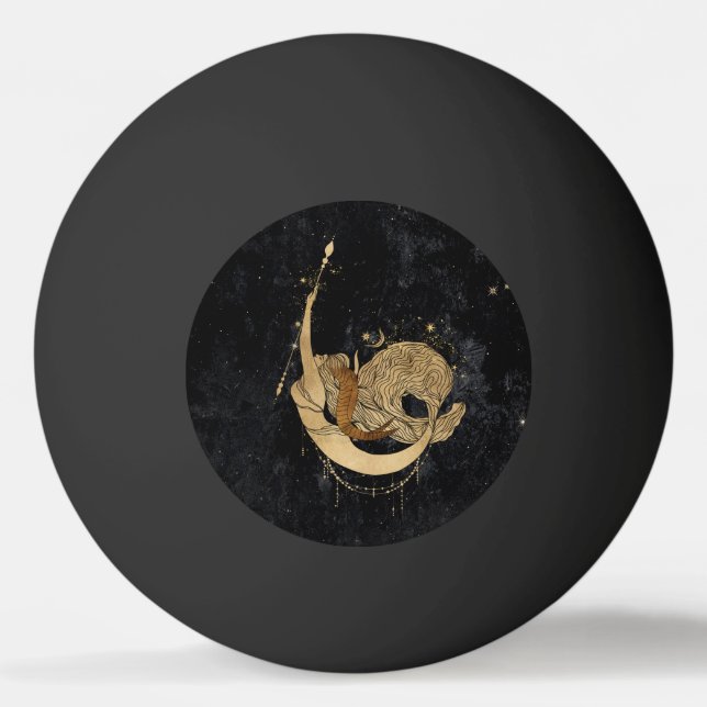 Bolinha De Ping Pong Zodiac Goddese | Astrologia de Capricórnio Dourado (Frente)