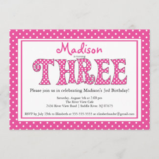 Bolinhas alfabético terceiro Convite de aniversári