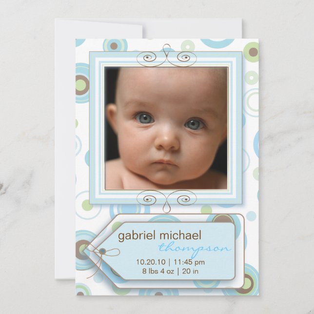 Bolinhas Azul Menino e Anúncio de Bebê Stripes (Frente)