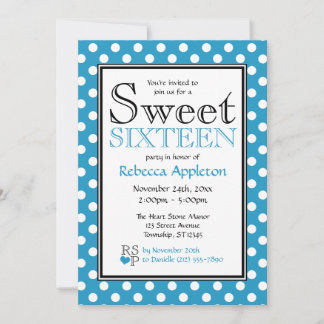 Bolinhas Blue & White Sweet 16 Convites