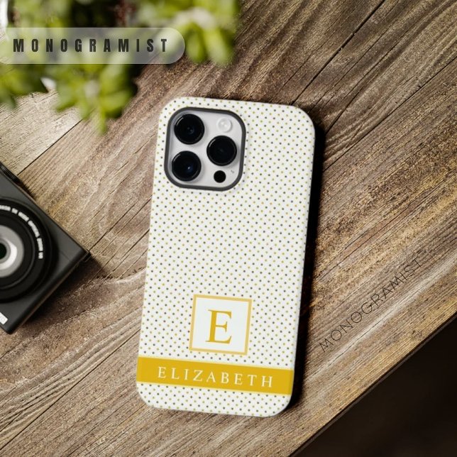 Bolinhas branca amarela segura e profunda personal (Customizable Deep Saffron Yellow White Polka Dot Case-Mate iPhone Case)