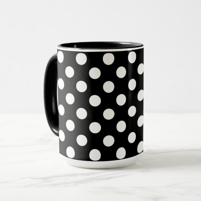 Bolinhas brancas grandes Na moda de caneca preta (Frente Esquerda)