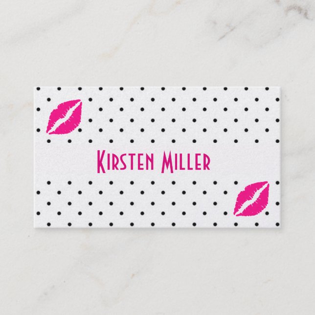 Bolinhas cartão de visita/Pretas com Lábios Rosa Q (Frente)