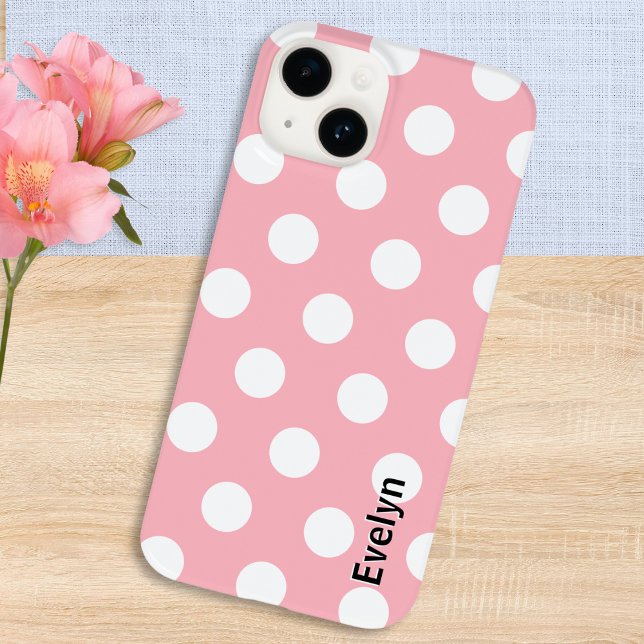 Bolinhas Cor-de-rosa-claro com pontos brancos (A pretty personalized phone case, in blush pink with white polka dots pattern)