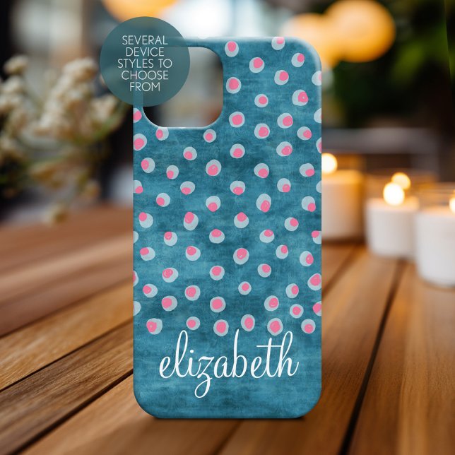 Bolinhas de água - azul e rosa (Personalized Phone Case with Custom Name)