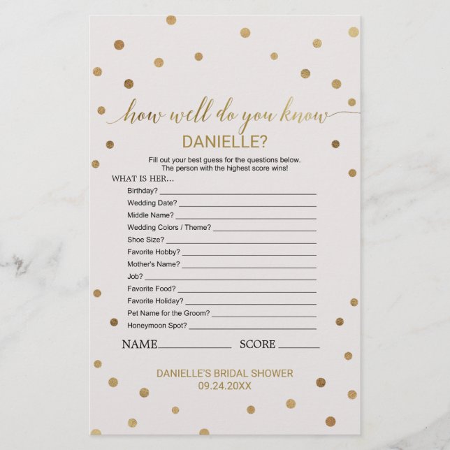 Bolinhas Dourada Como Você Conhece O Jogo Da Noiva (Frente)