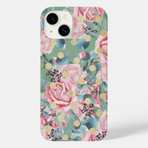 Bolinhas floral de ouro, rosa, cor-de-rosa,