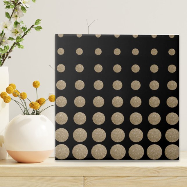 bolinhas geométricas minimalistas de ouro preto (minimalist geometric black gold glitter polka dots ceramic tile)