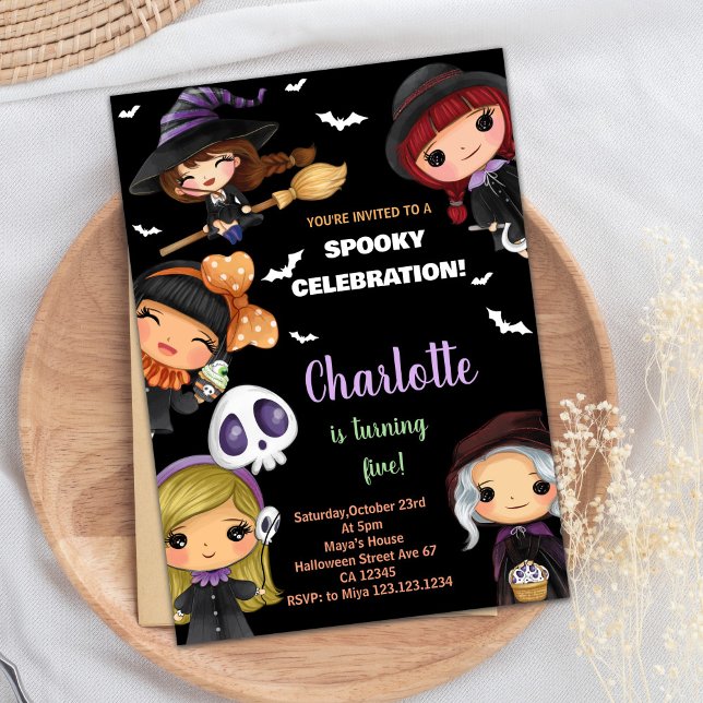 Bolinhas Loucas no Halloween Convites de Aniversár (Spooky Dolls Halloween Birthday Invitations)