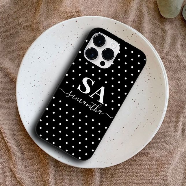 Bolinhas monocromáticas brancas e pretas minimalis (polka dots iphone case)