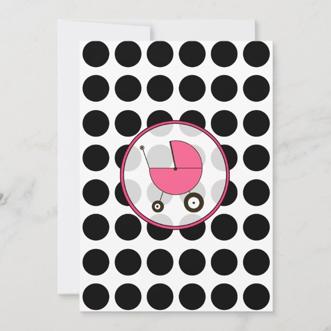 Bolinhas Preta / Convite para Chá de fraldas Rosa  (Frente)