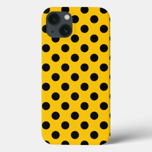 Bolinhas pretas na capas de iphone amarela do gabi