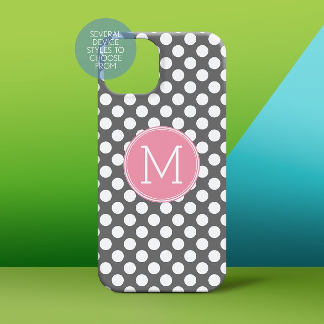 Bolinhas rosa e Cinzas com monograma personalizado (Personalized Phone Case)