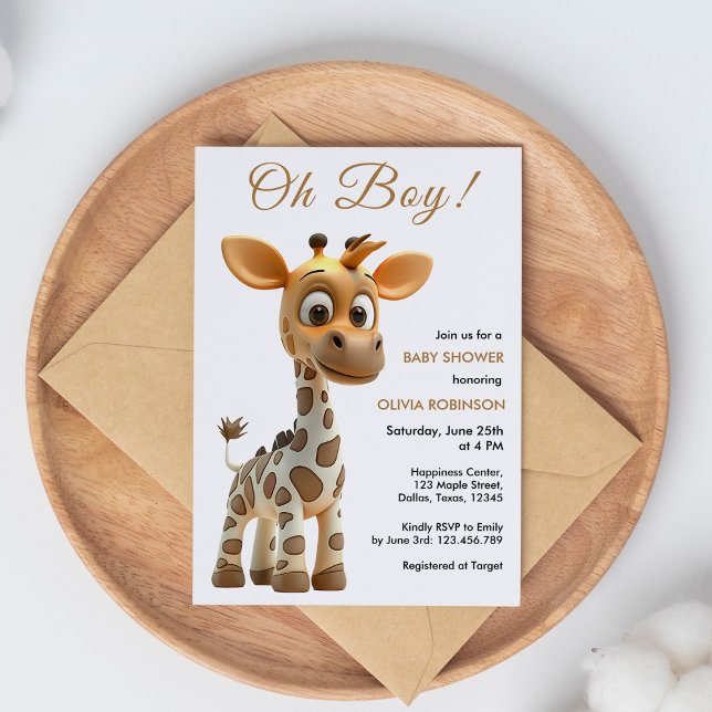 Bolinho de Orçamento, Chá de fraldas de Girafa (Oh Boy Baby Giraffe Cute Boy Baby Shower Thank You Card )
