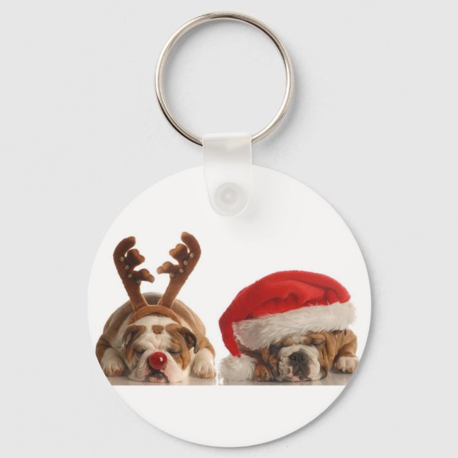 BOLLDOGOS DE NATAL ROUND HOLIDAY CHAVEIRO (Frente)