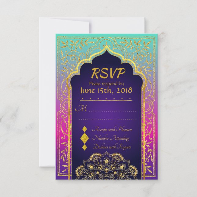 Bollywood Arabian Nights Wedding RSVP Card (Frente)