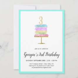 Bolo Arco-Íris | Convite de Aniversário de 3 anos
