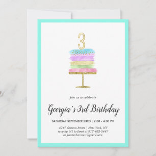 Bolo Arco-Íris Convite de Aniversário de 3 anos