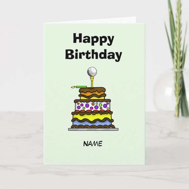 Bolo com Cartão de Aniversário da Bola de Golfe (Frente)