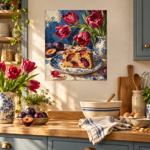Bolo de Ameixa e Tulipas Impressão Artística