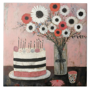 Bolo de Aniversário Chic e Flores de Gerbera