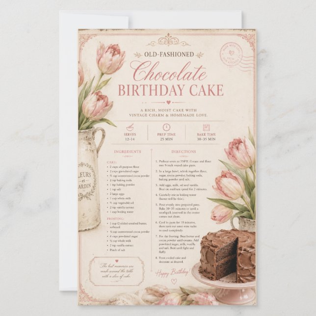 Bolo de Aniversário de Chocolate ao Estilo Antigo, (Frente)