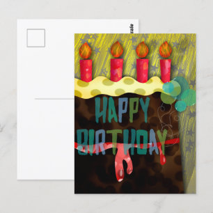 Bolo de Aniversário Feliz   Cartão Postal de Velas