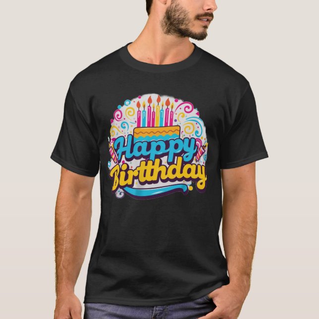 Bolo de aniversário feliz de design de camiseta /  (Frente)