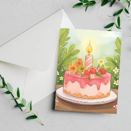Bolo de Aniversário Rosa | Cartão Feliz Aniversári